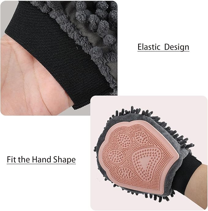 Dual Sided Pet Grooming Glove with Rubber Paw - 2-in-1 Grooming Glove | Fun Dogs & Cats Grooming Tool for Brushing, Massaging, and Scrubbing | Chenille Fabric Side Acts as Pet Bathing(Blue)-PawvioPets