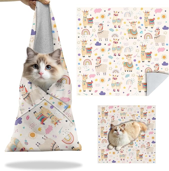 27.6"Cat Grooming Wrap, Self Adhesive Cat Wrap for Cutting Nails, Anti-Escape Calming Cat Swaddle Wrap for Medicine Ear Cleaning, Alpaca Anti-Scratch Cats Burrito Restraint Blanket, Practical Pet Tool-PawvioPets