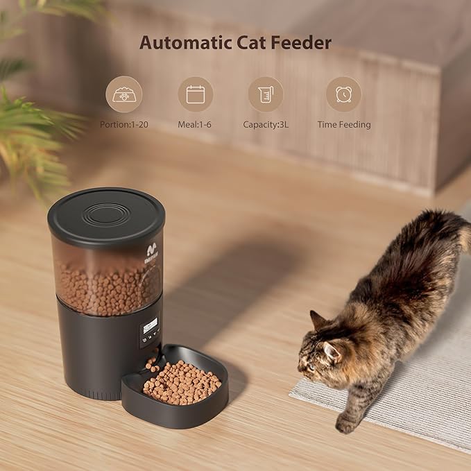 Automatic Cat Feeders, 3L Timed Cat Dry Food Dispenser, Dual Power Supply, Programmable Portion Size, 1-6 Meals Per Day, Auto Pet Feeder for Cats and Small Dogs-PawvioPets