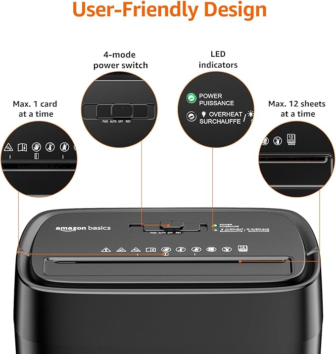 Amazon Basics Cross Cut Paper and Credit Card Shredder, 12 Sheet (New Model), Black-PawvioPets