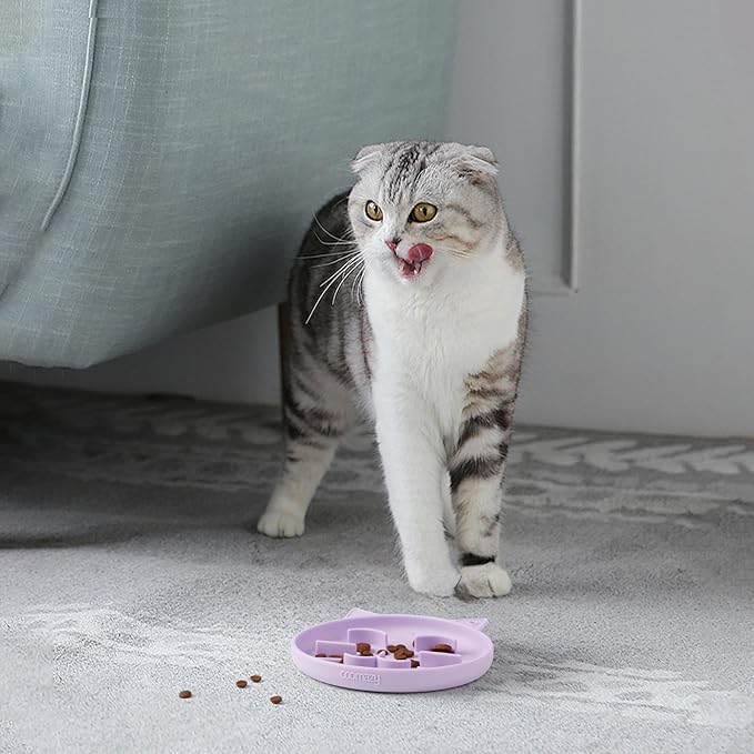 Coomazy Silicone Slow Feeder Dog Cat Bowls, Interactive Puzzle Toy for Pets Dry/Wet Food Training, Keeps Dogs Cats Busy, Prevents Puppy Kitty Overeating (Purple, 0.8 Cup)-PawvioPets