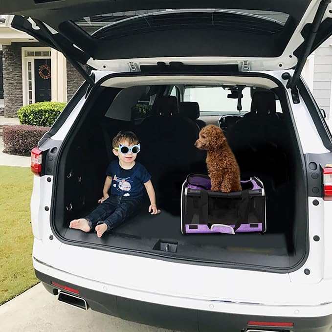 Carrying Bag for Yorkie Dog Travel Kennel Ventilated Softside Pet Carrier Tiny Dog Crate for Teacup Poodle 12lb Large Kitty Transport Cage with Cover Chihuahua Supply Purple-PawvioPets