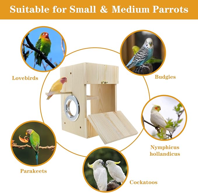 Bird Nest Box Parakeet Breeding Nest Box Bird Nest House Wooden Acrylic Transparent Breeding Box for Finch Lovebirds Cockatiel Budgie Conure Parrot-PawvioPets