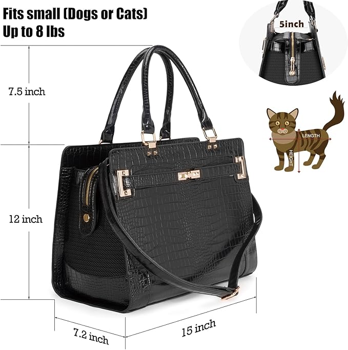 Fashion Pet Carrier Dog Cat Carrier Purse Soft-Sided Leather Handbag Pet Tote Bag for Small Dogs Puppy and Cat TSA Airline Approved-PawvioPets