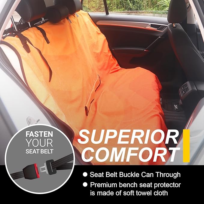 Back Seat Cover for Car Trucks Van SUV,Waterproof Rear Bench Towel Seat Covers for Dogs and Kids,Automotive Backseat Protector (Orange)-PawvioPets