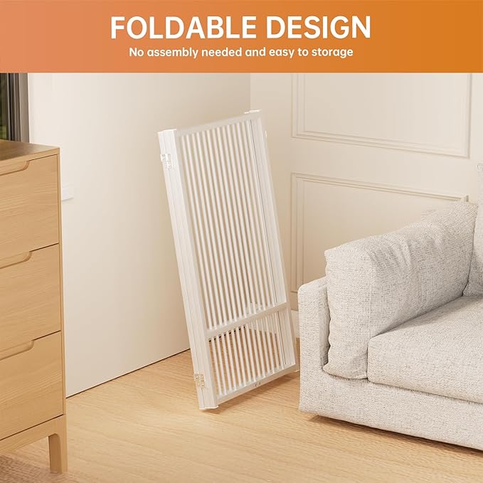 Full Metal Freestanding Dog Gate with Door, 36''Height Foldable Pet Dog Fence for Indoor & Outdoor, 3 Panels Extra Wide Free Standing TallDog Gates for Doorways,House,Stairs,Porch,Deck,Yard-PawvioPets