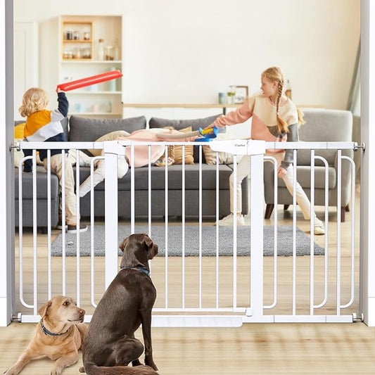 Cumbor 29.7-57" Extra Wide Baby Gate for Stairs, Mom's Choice Awards Winner-Dog Gate for Doorways, Pressure Mounted Walk Through Safety Child Gate for Kids Toddler, Tall Pet Puppy Fence Gate, White-PawvioPets