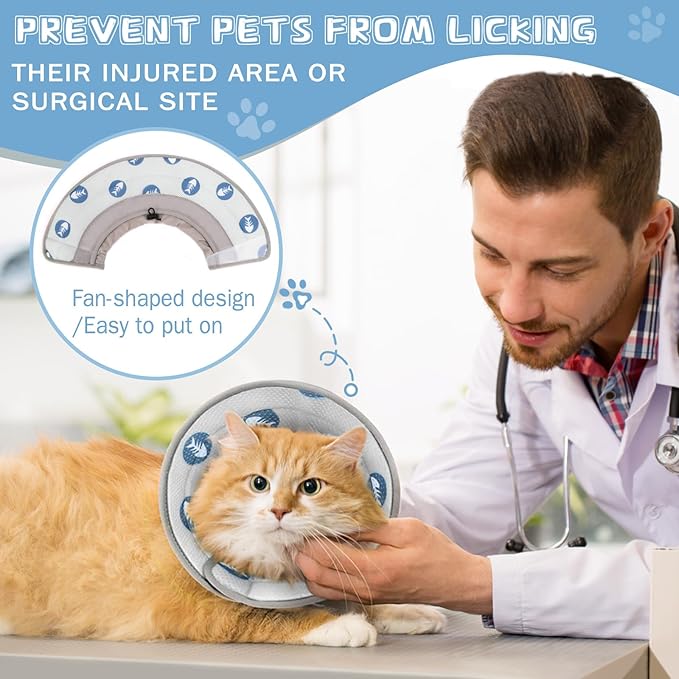 Cat Cone Collar Soft to Stop Licking After Surgery Cat Recovery Collar for Small Large Cats Adjustable Elizabethan Collar-PawvioPets