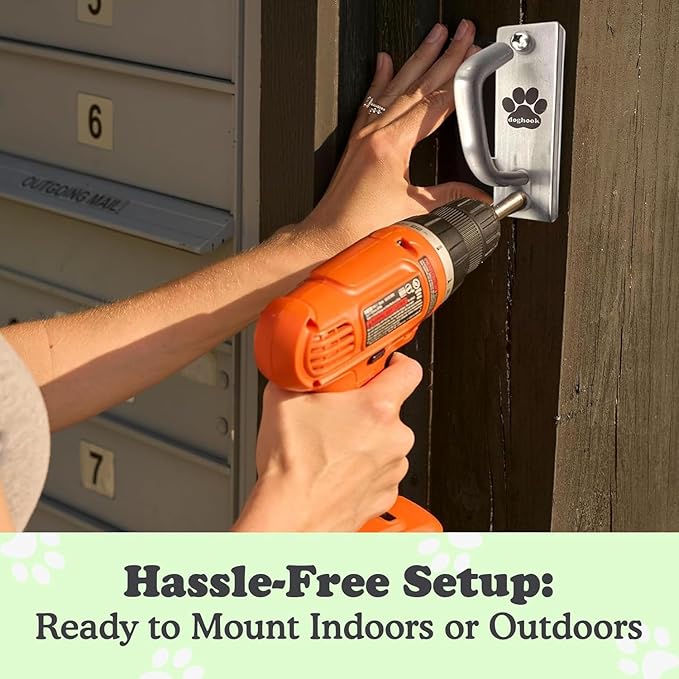 Canine Hitch- Secure Dog Leash Parking Mounted Indoor – Outdoor Wall Hook - Tie Out Stainless Steel Practical Lead Management for Home & Business, Standard Size 2 Pack-PawvioPets