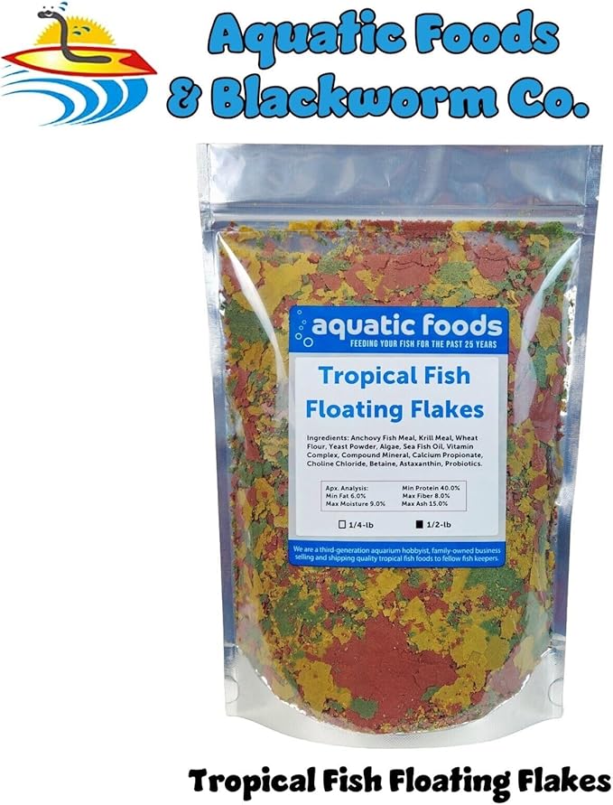 Aquatic Foods Inc. Tropical Fish Flakes, Mix of Krill, Color Enhancing, Spirulina Flakes for Cichlids, Angels, Tetras, Guppies. 12-Type Pellet Mix & 4-Type Wafers Included...WL 1/2-lb Foil Bag-PawvioPets