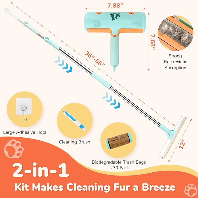 5 PCS Pet Hair Removal Tool, Roller Dog Hair Removers for Couch, Retractable Pet Hair Carpet Scraper Rack, Reusable Cat Hair Remover for Bed, Rugs, Stairs, Furniture-PawvioPets