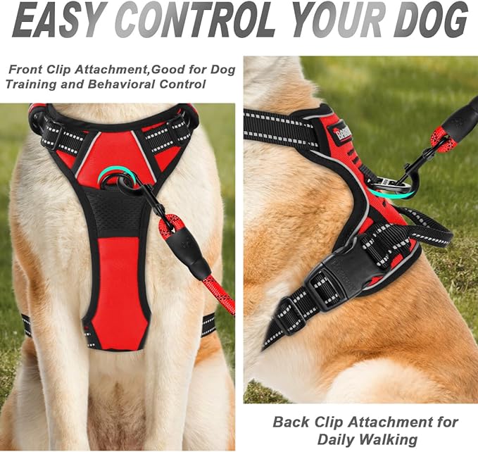 BARKBAY No Pull Dog Harness Front Clip Heavy Duty Reflective Easy Control Handle for Large Dog Walking(Red,S)-PawvioPets