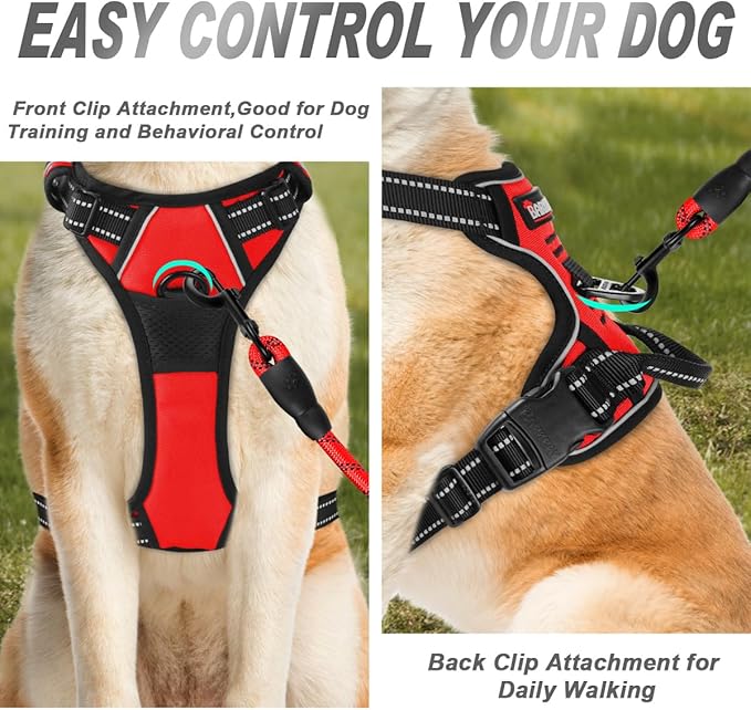 BARKBAY No Pull Dog Harness Front Clip Heavy Duty Reflective Easy Control Handle for Large Dog Walking(Red,XL)-PawvioPets