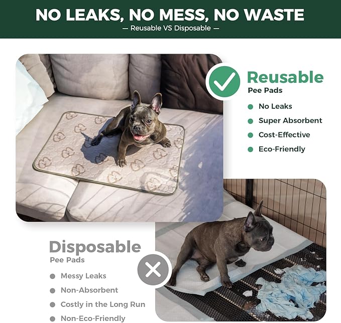 FXW Washable Pee Pads for Dogs, Puppy Pads with Super Absorbent, Specifically Designed for Potty Training, 75" × 30" Rectangle, Khaki, 2 Packs-PawvioPets