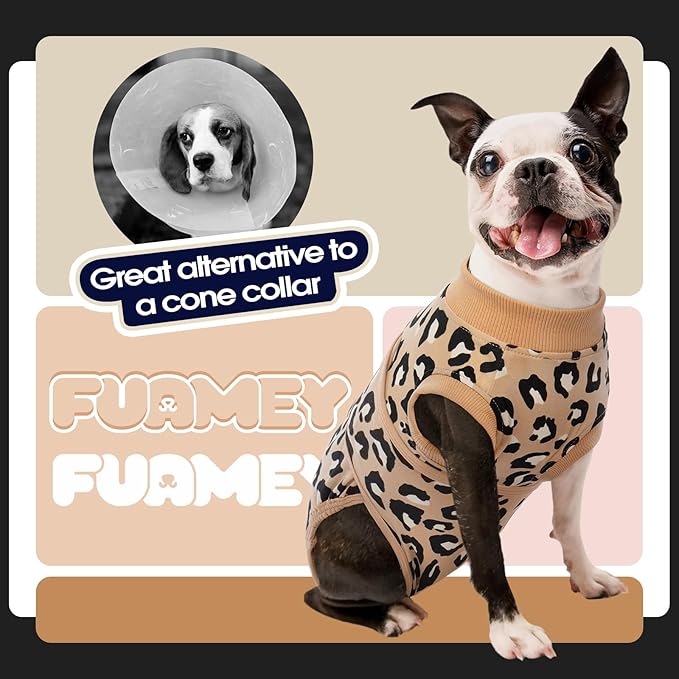 FUAMEY Recovery Suit for Dogs After Surgery,Soft Breathable Dog Bodysuit E-Collar & Cone Alternative Surgical Suit,Male Female Dog Neuter Spay Suits Anti Licking Wounds Onesie Brown Leopard M-PawvioPets