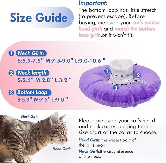 Adjustable Cat Neck Cone, Comfortable Elizabethan Recovery Collar After Surgery to Prevent Licking Wound, Ideal for Skin Disease, Deworming, Protective Pet Cone, Purple Medium-PawvioPets