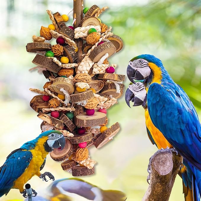 Extra Large Bird Parrot Toys- 21.7 inch Multicolored Natural Wooden Walnut Parrot Chewing Toy Suggested for Macaws cokatoos, African Grey and a Variety of Amazon Parrots. (Large Size)-PawvioPets