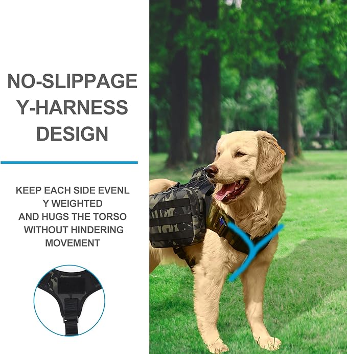 BYGD Dog Saddle Backpack for Hiking, Lightweight Waterproof Harness with Removable Bags for Large Dogs, Outdoors (Camo)-PawvioPets