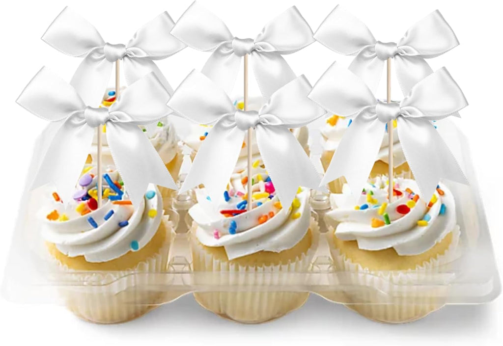 24 PCS Bow Cupcake Toppers Bow Cupcake Picks Bowknot Birthday Party Decorations Bowknot Cake Dessert Picks for Baby Shower Birthday Wedding Bridal Engagement Party Cake Decorations Supplies Silver