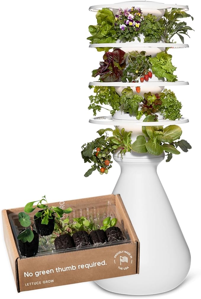 Farmstand Starter Kit with Glow Rings and 24 Seedling Credits | Medium Hydroponic Growing System Kit | Vertical Garden Planter Tower | 4ft 10in Tall-PawvioPets