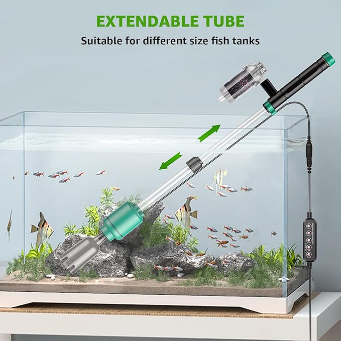 Electric Aquarium Vacuum Gravel Cleaner: 24W Fish Tank Vacuum Gravel Cleaner with Strong Suction for Automatic Water Change Algae Remover Sand Wash Water Shower and Water Circulation, Timed Off-PawvioPets