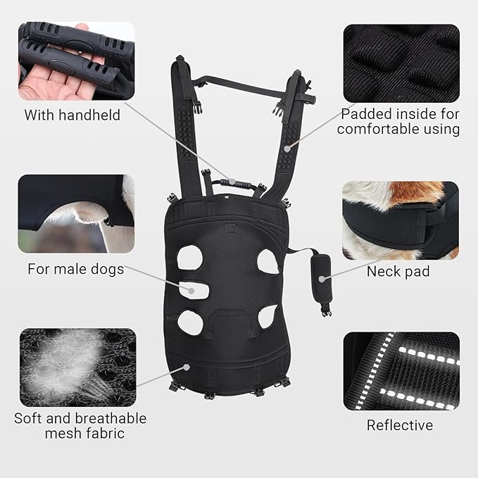 Dog Lift Harness Backpack Carrier for Large Dogs, Full Body Sling with Handle, Dog Harness for Joint Injuries, Arthritis, Ideal for Stairs, Elderly Dogs (Blue XXX-Large 66-83 LBS)-PawvioPets