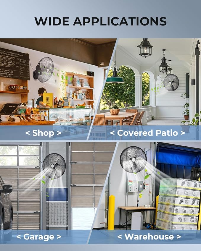 20 inch Wall Mount Fan Oscillating, 3-Speed 5500 CFM High Velocity Industrial Wall Mounted Fan, Heavy Duty Air Circulator for Garage, Shop, Gym, Workshop, Covered Patio - UL Listed-PawvioPets