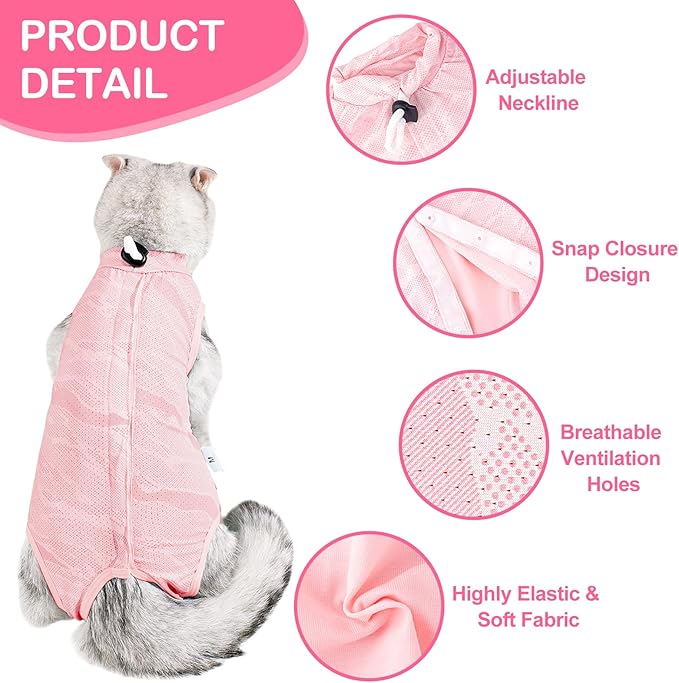 Coppthinktu Cat Recovery Suit Female - Cat Onesie After Surgery, Breathable & Soft Fabric, Adjustable & Easy to Wear, Better Than E-Collar, Easy Litter Box Access, Perfect for Post-Surgery Care-PawvioPets