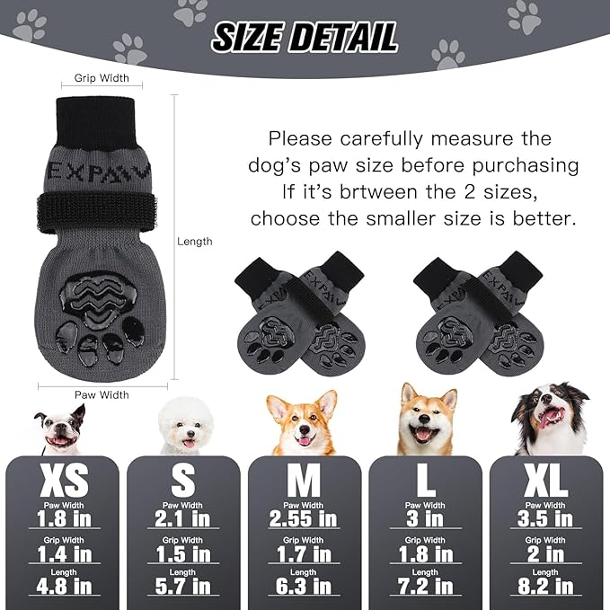 EXPAWLORER Anti-Slip Dog Socks,Dog Boots&Paw Protectors to Prevent Licking,Dog Shoes for Hot/Cold Pavement, Double Sides Non-Skid Traction Control on Hardwood Floor for Senior Dogs-PawvioPets