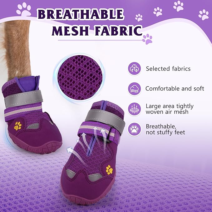 Dog Shoes for Large Medium Small Dog, Mesh Breathable Dog Shoes for Hot Pavement, Anti-Slip Dogs Boots Paw Protectors with Reflective for Outdoor Walking Indoor Hardfloors (Size 5)-PawvioPets