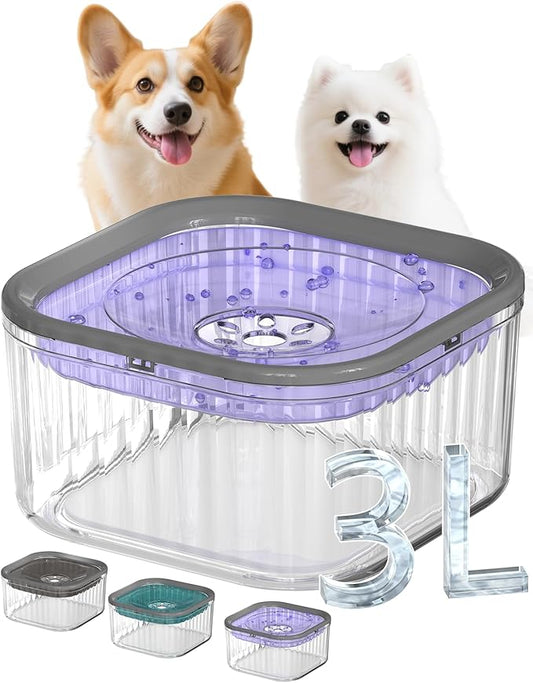 3L Dog Water Bowl No Spill 101oz Large Capacity Spill Proof Slow Drinking Water Feeder No Splash Pet Water Bowl Vehicle Carried Travel Dog Bowl for Sloppy Messy Drinkers Cats(Purple)-PawvioPets