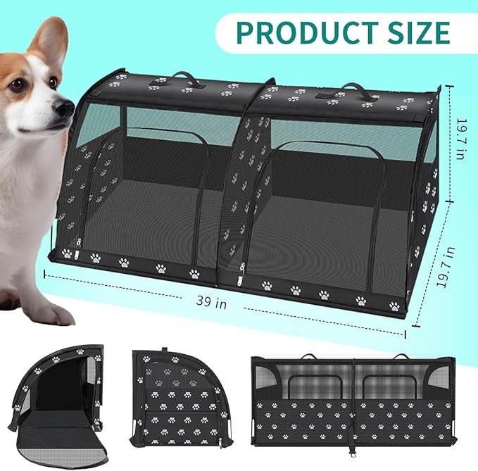 Double Cat Car Travel Carrier, Twin Compartment Show House Cat Cage/Condo，Portable Pet Crate for 2 Cats Travel Double Dog Crate Set for Long Distance Travel-PawvioPets