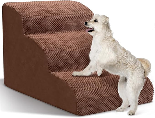 Dog Stairs for Small Dogs - High Density Foam Pet Steps, Extra Wide Dog Ramp with Non-Slip Bottom for High Beds, Couch and Sofa, Best for Dogs Injured, Older Doggy Cats-PawvioPets