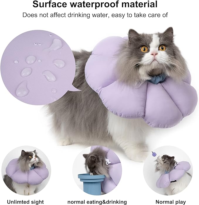 Cat Cone Collar,Cute Waterproof Cat Recovery Collar,Anti-Bite Lick Wound Healing Safety Elizabethan e Collar for Cats,Purple Flower All-Season Style…-PawvioPets