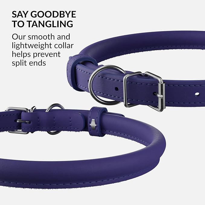 CollarDirect Rolled Leather Dog Collar, Soft Padded Round Puppy Collar, Handmade Genuine Leather Collar Dog Small Large Cat Collars 13 Colors (6-7 Inch, Purple Smooth)-PawvioPets