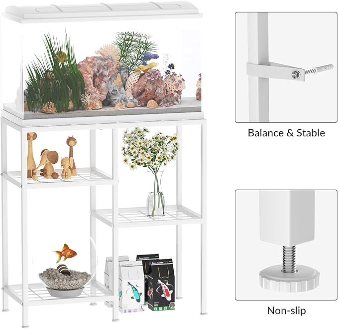 20 Gallon Fish Tank Stand White Metal Aquarium Stand Turtle Tank Stand Reptile Tank Stands 3 Tier Fish Tank with Stand-PawvioPets