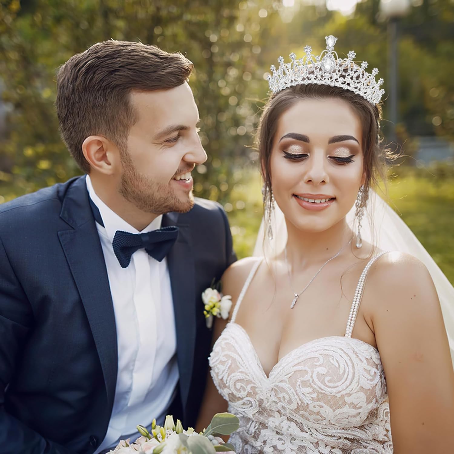 Makone Crowns for Women Princess Tiaras for Girls Queen Crown and Comb Tiara for Wedding Birthday Pageant Bridal Prom Christmas Gift (Style5-Silver)