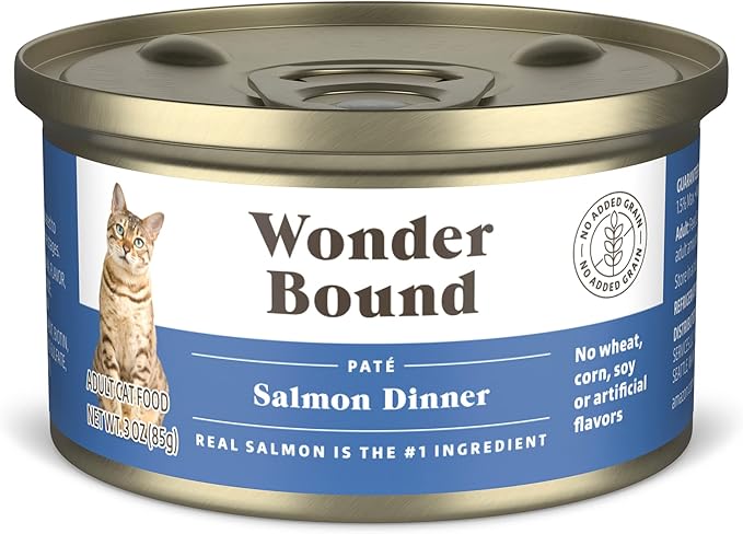 Amazon Brand - Wonder Bound Wet Cat Food, Pate, No Added Grain, (Salmon), 3 ounce (Pack of 24)-PawvioPets