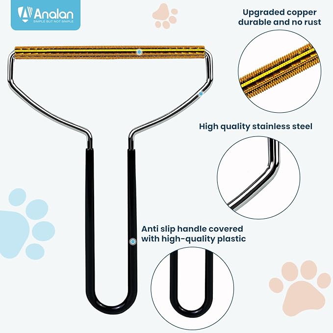 3 in 1 Analan Cat Brush Pet Hair Remover for Dog & Cat, Self-Cleaning Slicker Brush for Pet Grooming, Perfect Pet Hair Removal Tool for Furniture Carpets Couches and Bedding (Sky Blue)-PawvioPets