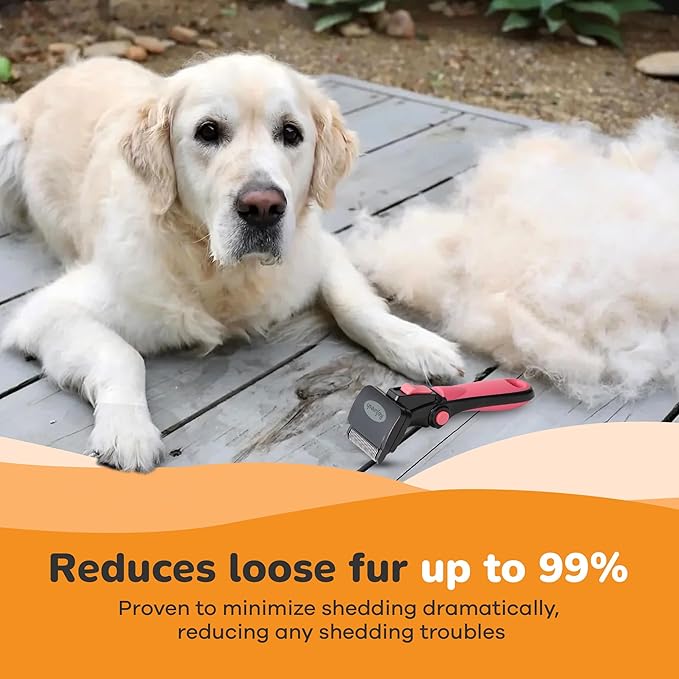 Deshedding Dog Brush for Long Hair (Medium,Pink) – Gentle Deshedding tool for Dogs & Cats – Reduces shedding, without damaging topcoat. Removes Loose Fur & Dead Undercoat.-PawvioPets