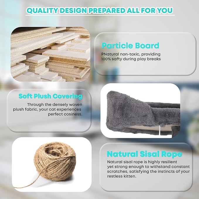 FDW Cat Tree 70in Cat Tower Multi-Level Durable Cat Scratching Post & Cozy Fun Cat Jumping Platform Space Saving Cat Condo Pet Play House for Indoor Cats,Light Gray-PawvioPets