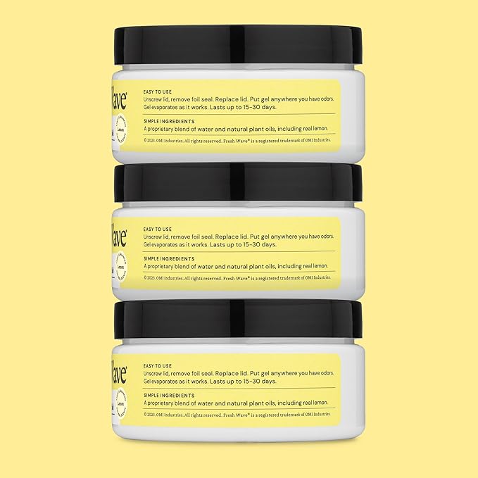 Fresh Wave Lemon Odor Removing Gel, 7 oz., Pack of 3 - Safer Odor Absorbers for Home, Natural Plant-Based Odor Eliminator, Every 7 oz. lasts 15-30 Days, For Cooking, Trash & Pets-PawvioPets