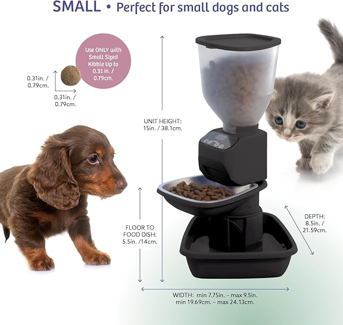 Automatic Dog & Cat Food Feeder with Water Dispenser – Smart Pet Feeder with Portion Control, OLED Display, Anti Jam Design, Battery Operated Dispenser for Small Pets - Black-PawvioPets