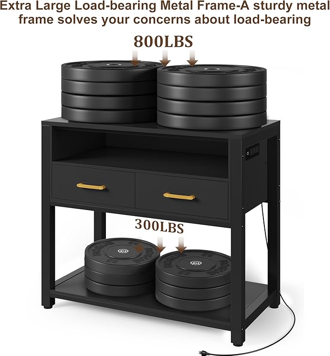 40-50 Gallon Aquarium Stand with Stable Metal Frame & Power Outlet, Heavy-Duty Fish Tank Stand with Waterproof Mat, 800LBS Capacity Storage Cabinet, Suitable for Turtle Tank, Reptile Terrarium, Black-PawvioPets