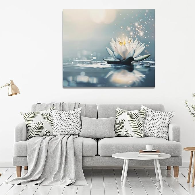 Bathroom Lotus Wall Art Floral Pictures Zen Meditation Wall Decor Yoga Spa Spiritual Canvas Print Painting Artwork for Bathroom Restroom Living Room Bedroom 20"x24"-PawvioPets