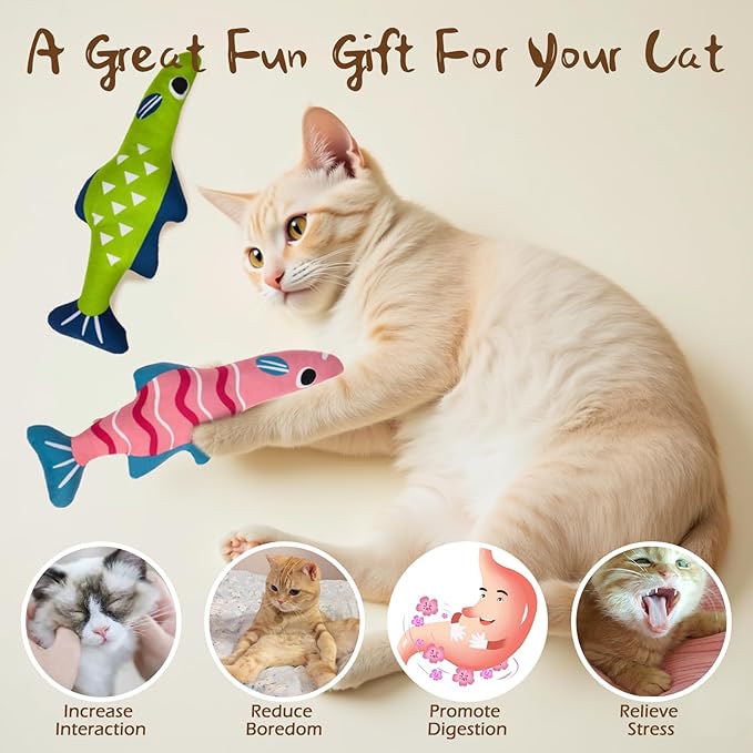 EXPAWLORER Catnip Cat Toys Fish,4 Pcs Durable Cat Kicker Toy with Natural Catnip Cotton,Interactive Bite Resistant Soft Pillow Filled for Indoor Cats Kitten Playing,Drives Bored Cats Crazy with Fun-PawvioPets