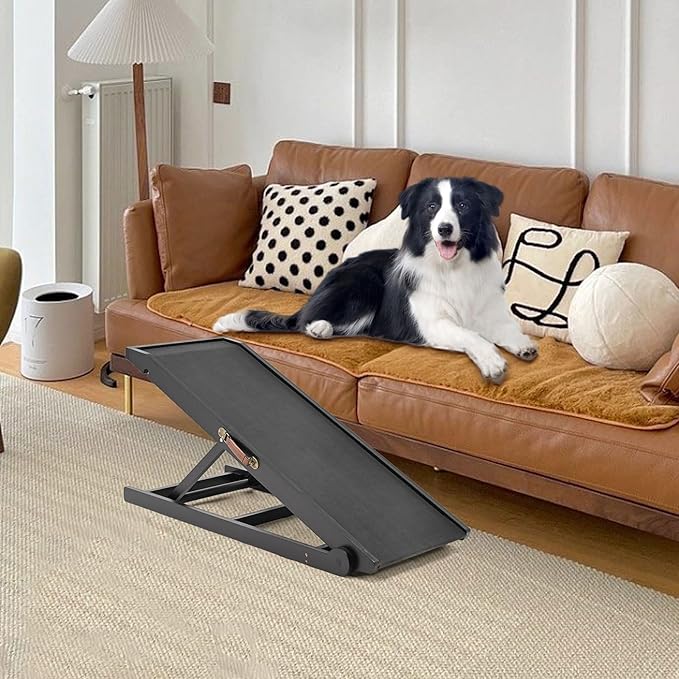 Dog Ramp for Bed, Adjustable Pet Ramps for Dog to Get on Bed, Non-Slip Rubber Surface - Folding Wooden Dog Ramp for Small/Large/Old Dogs, Adjustable up to 19.5 inch High Beds-PawvioPets