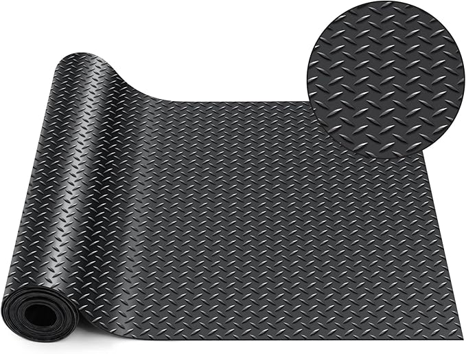 Breling 16 in x 10 ft Rubber Diamond Plate Rolls Mats, Heavy Duty Flooring Rug for Trailers Garage, PVC Water/Stain Outside Stall Resistant Parking Rv Tool(Black)-PawvioPets