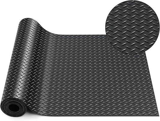 Breling 16 in x 10 ft Rubber Diamond Plate Rolls Mats, Heavy Duty Flooring Rug for Trailers Garage, PVC Water/Stain Outside Stall Resistant Parking Rv Tool(Black)-PawvioPets