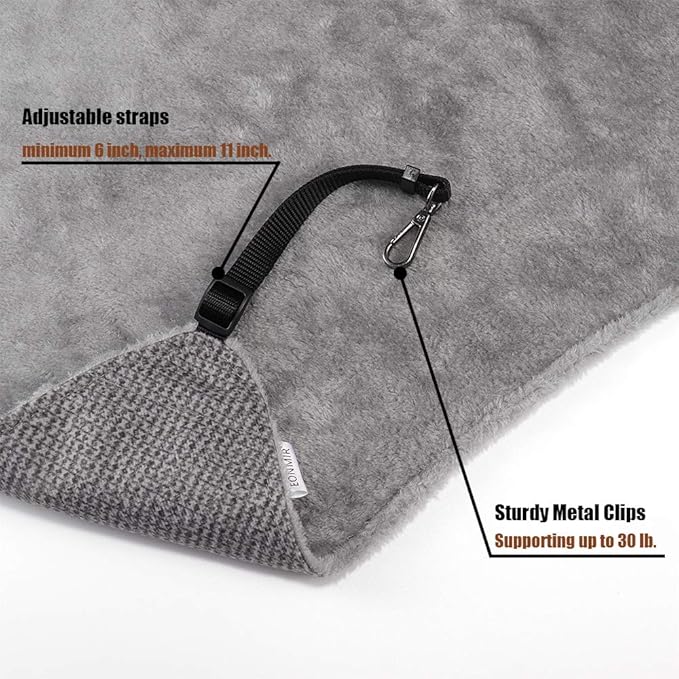 Cat Hammock for Cage, Soft Pet Bed Fit Ferret, Kitten, Puppy, Small Dog, Adjustable-Strap/Load Capacity 30lb (Gray)-PawvioPets